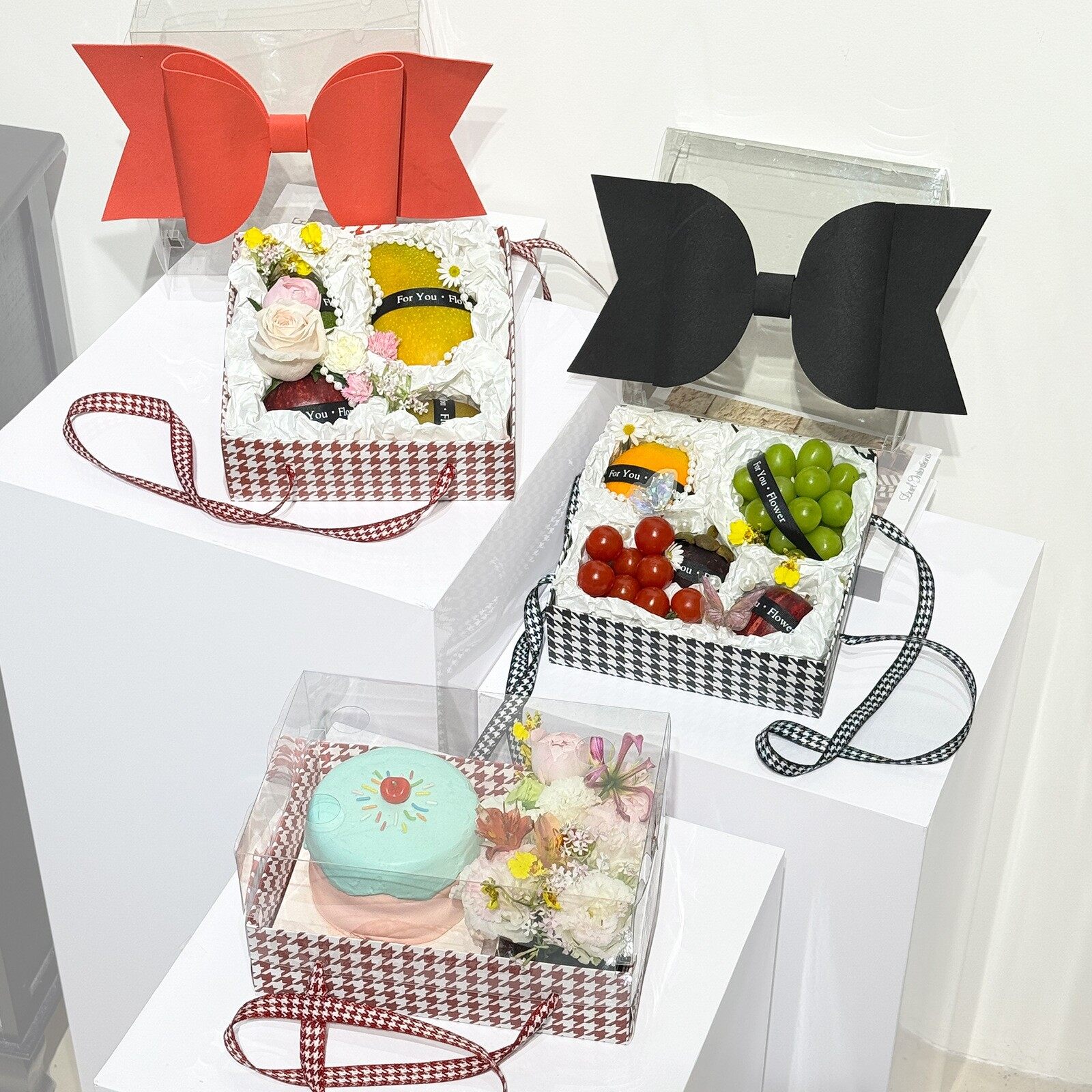 Transparent windowed bow gift box, square handcrafted gift box