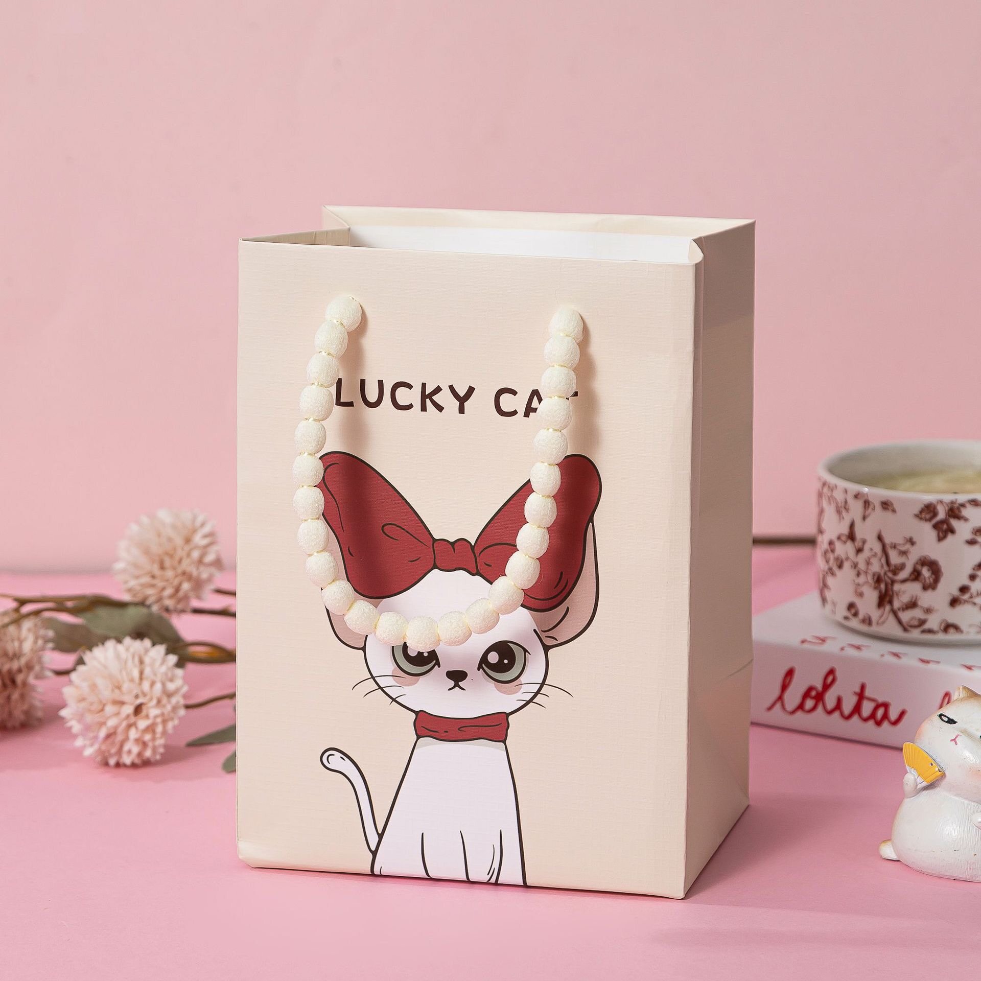 Cute cat pattern bead chain handbag gift bag view 2