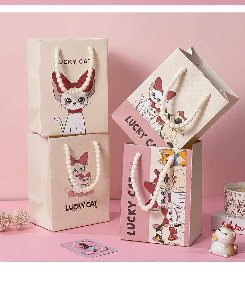 Cute cat pattern bead chain handbag gift bag