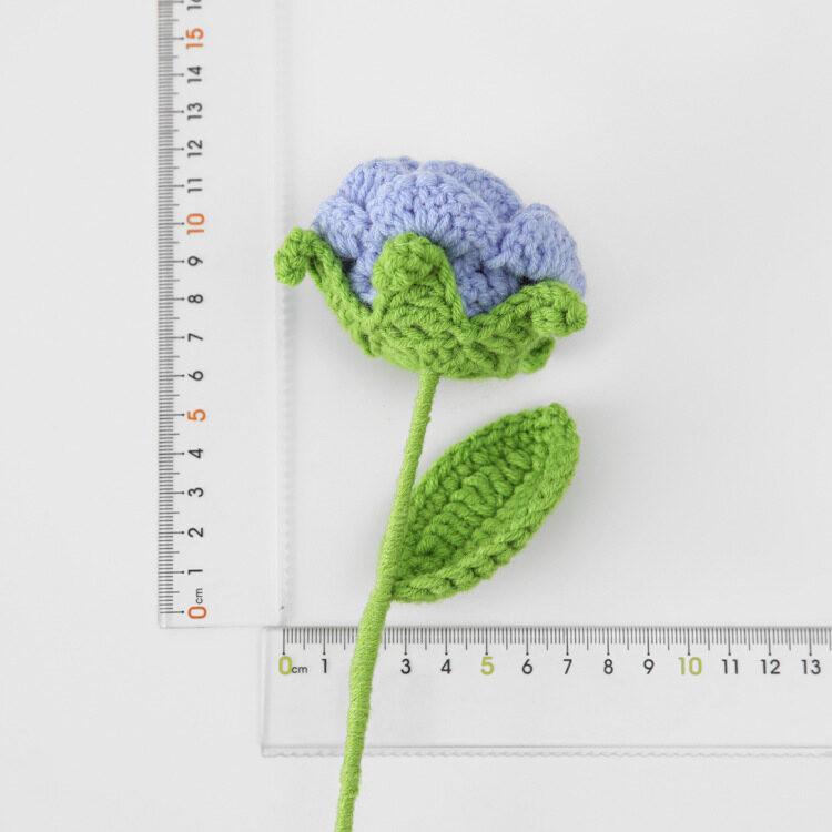 Colorful Hand Knitted Crochet Rose, Handmade Yarn Artificial Rose Flower Stem with Crochet Leaves, F view 3
