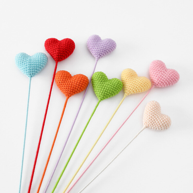 Handmade Crochet Heart Sprig, Knitted Yarn Artificial Little Love Branch, Forever Fake Heart Stem fo view 3