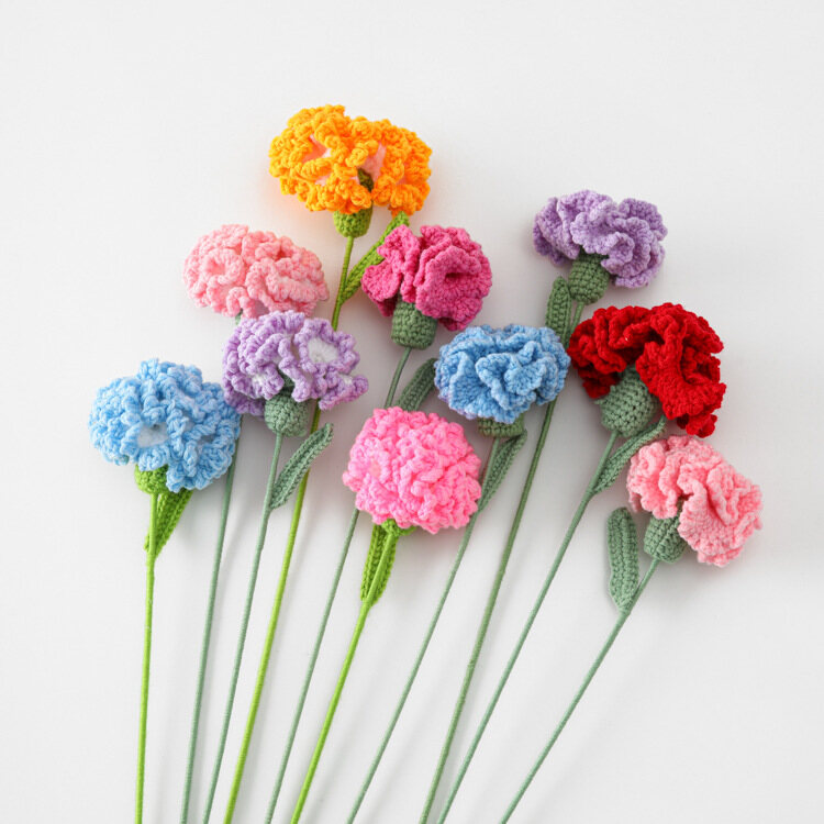 Handmade Crochet Carnation Flower, Knitted Yarn Artificial Single Stem Carnation, Forever Fake Flowe view 2