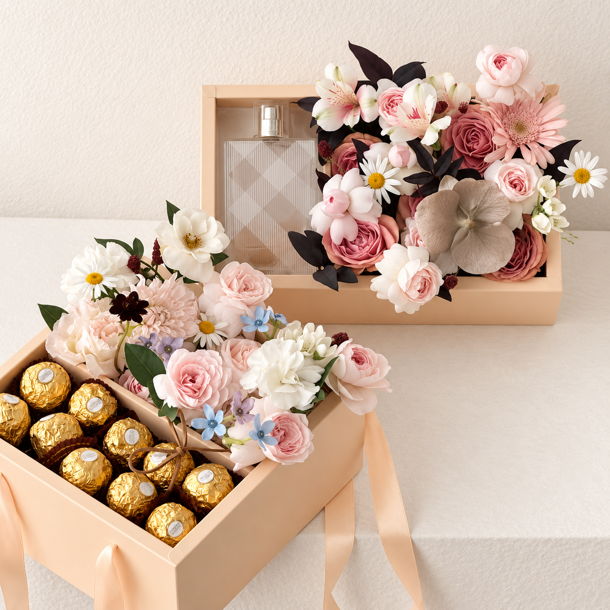 Elegant Floral Gift Box Artificial Flower Chocolate Perfume Set Birthday Wedding Gift for Women