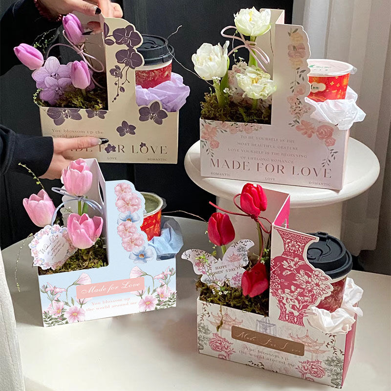 Coffee, milk tea, flower box
