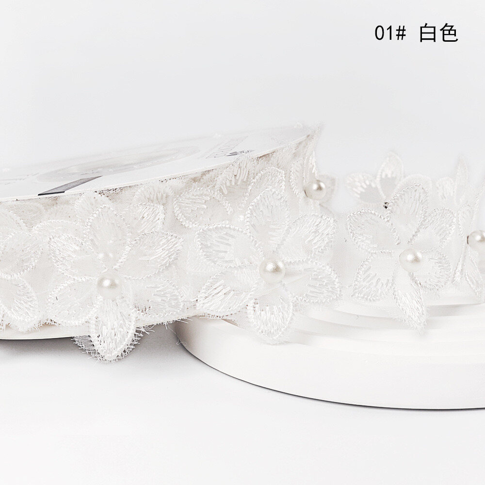 Pearl flower embroidered lace ribbon view 5