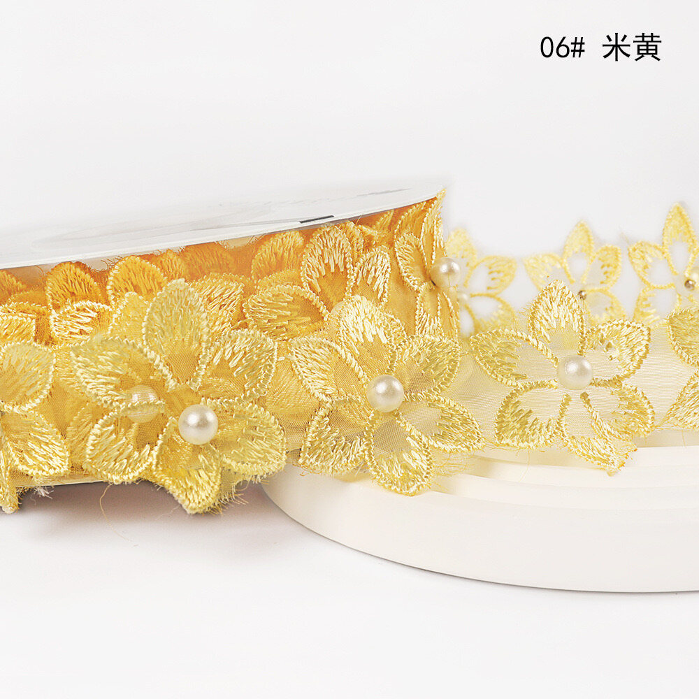 Pearl flower embroidered lace ribbon view 6