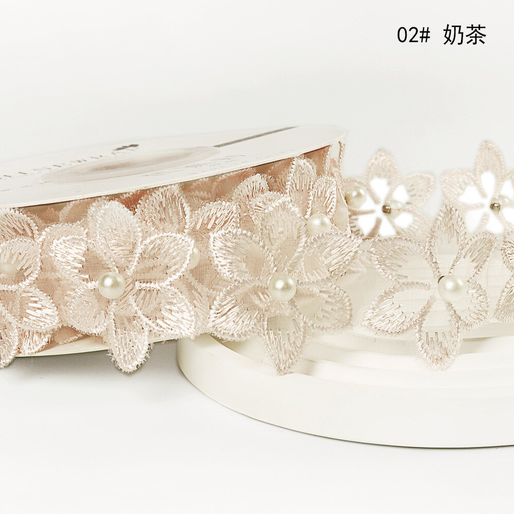 Pearl flower embroidered lace ribbon view 4