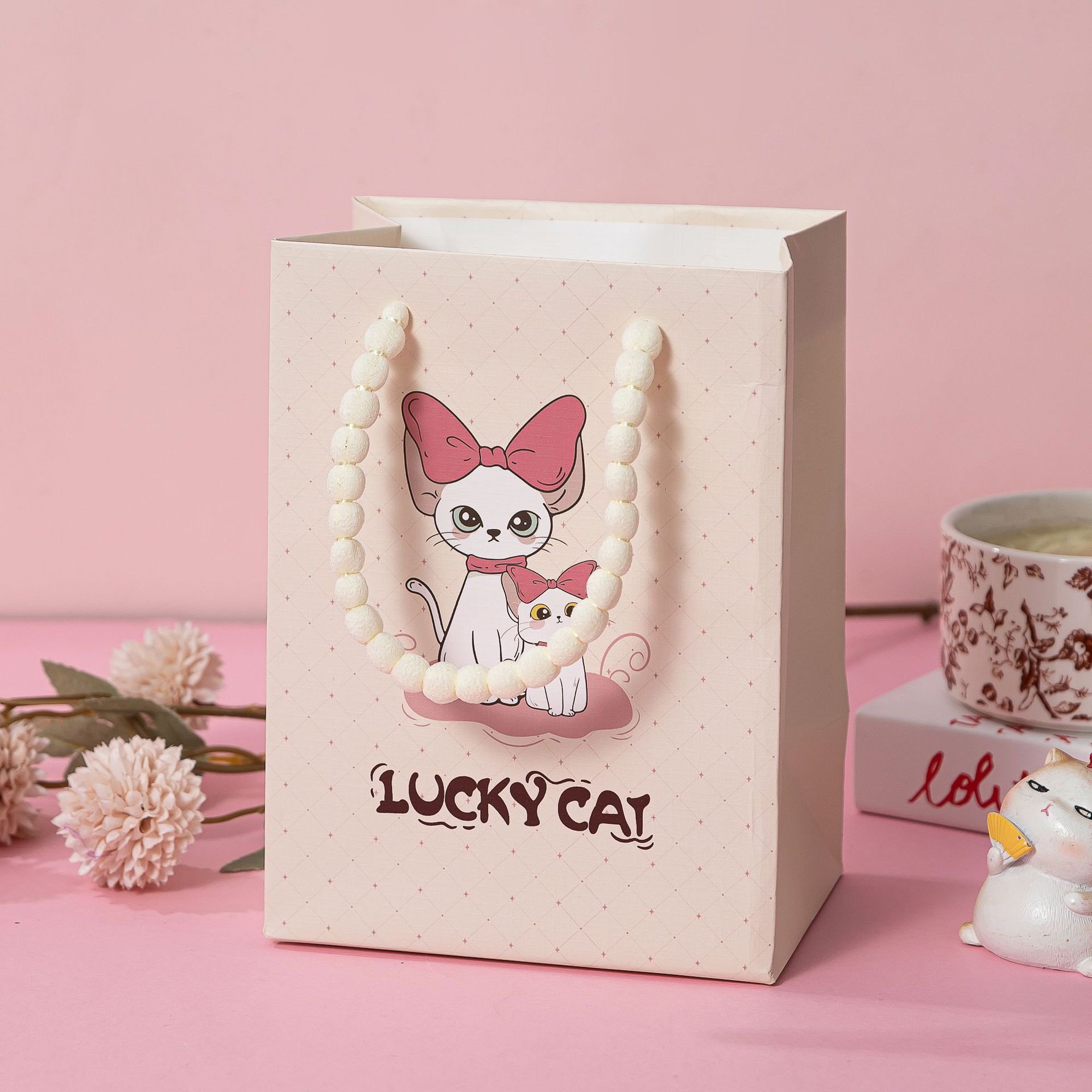 Cute cat pattern bead chain handbag gift bag view 3