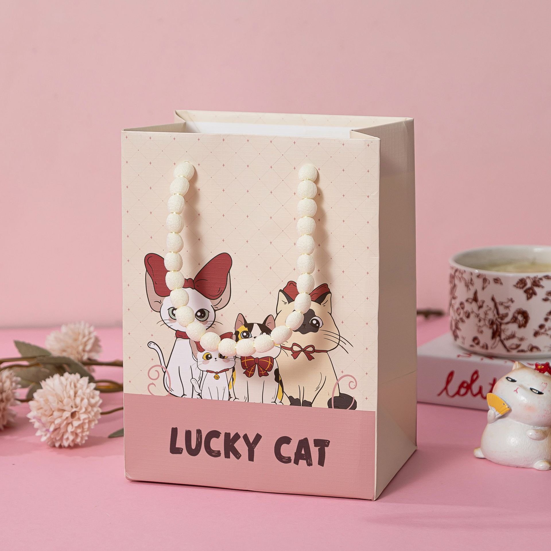 Cute cat pattern bead chain handbag gift bag view 5