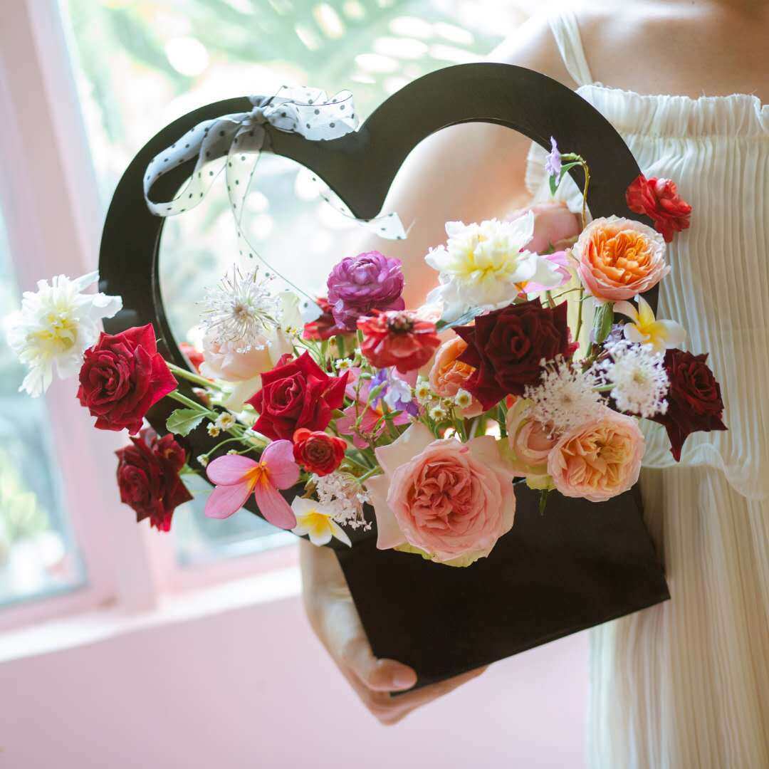 Love heart shape flower basket view 2