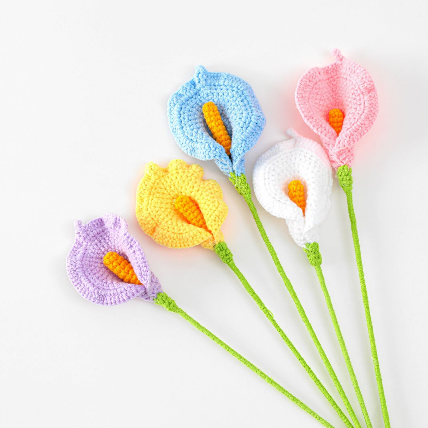 Handmade Crochet Calla Lily Flower, Knitted Yarn Artificial Single Stem Calla Lily, Forever Fake Flo