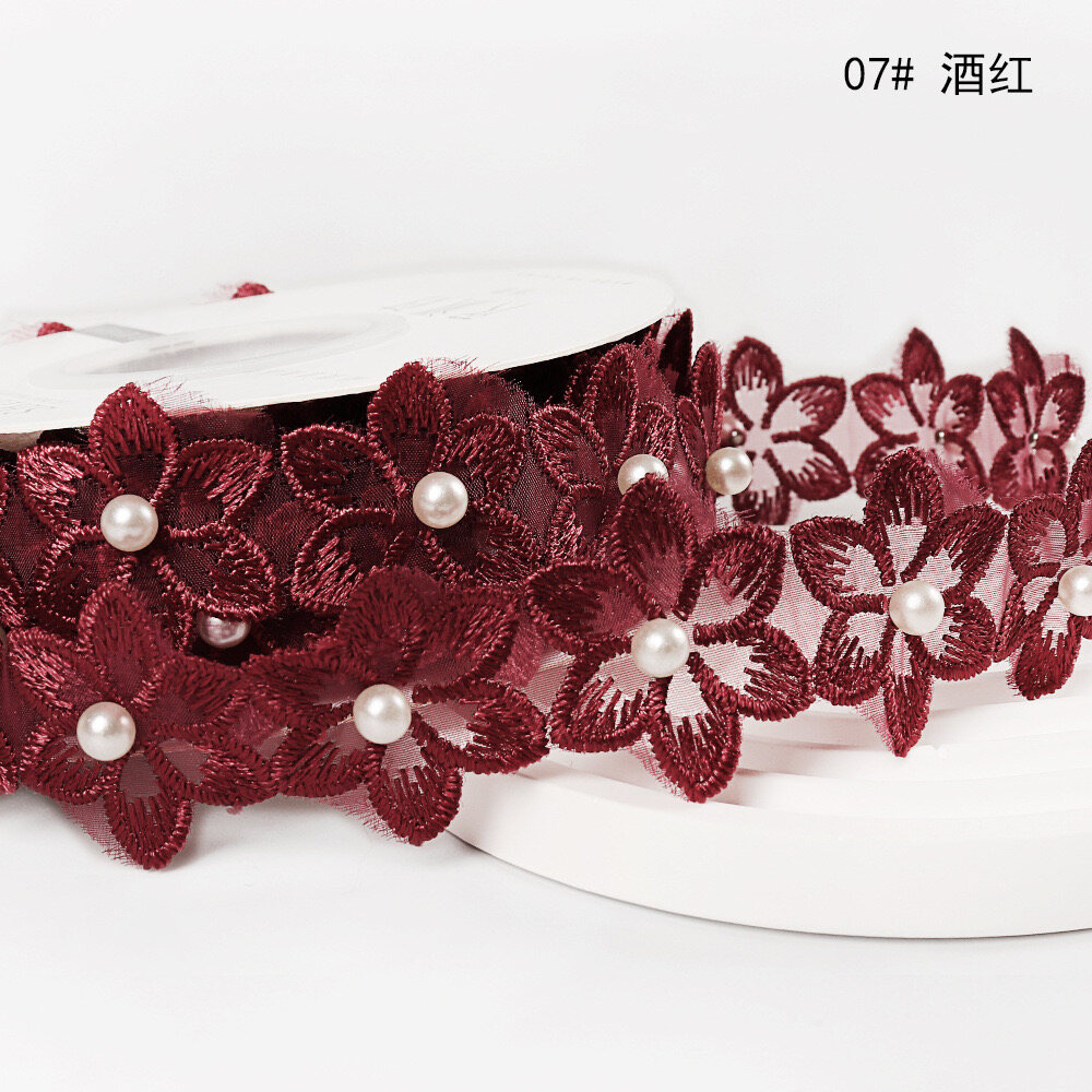 Pearl flower embroidered lace ribbon view 9