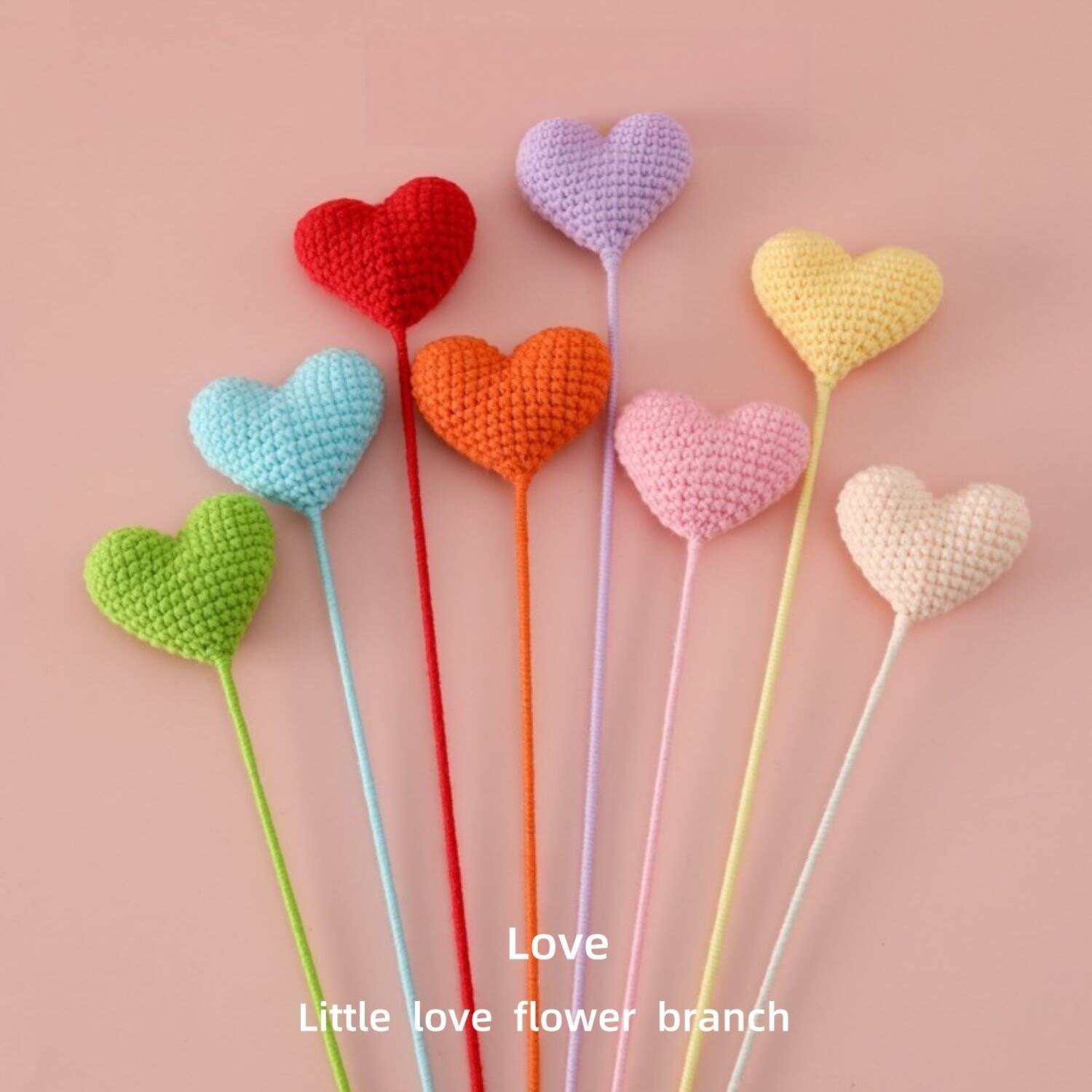 Handmade Crochet Heart Sprig, Knitted Yarn Artificial Little Love Branch, Forever Fake Heart Stem fo