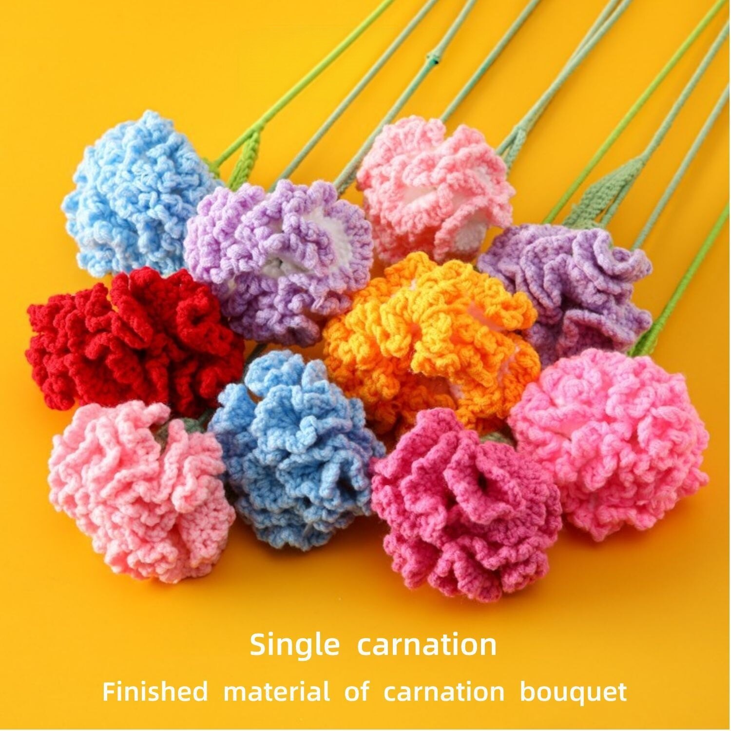 Handmade Crochet Carnation Flower, Knitted Yarn Artificial Single Stem Carnation, Forever Fake Flowe