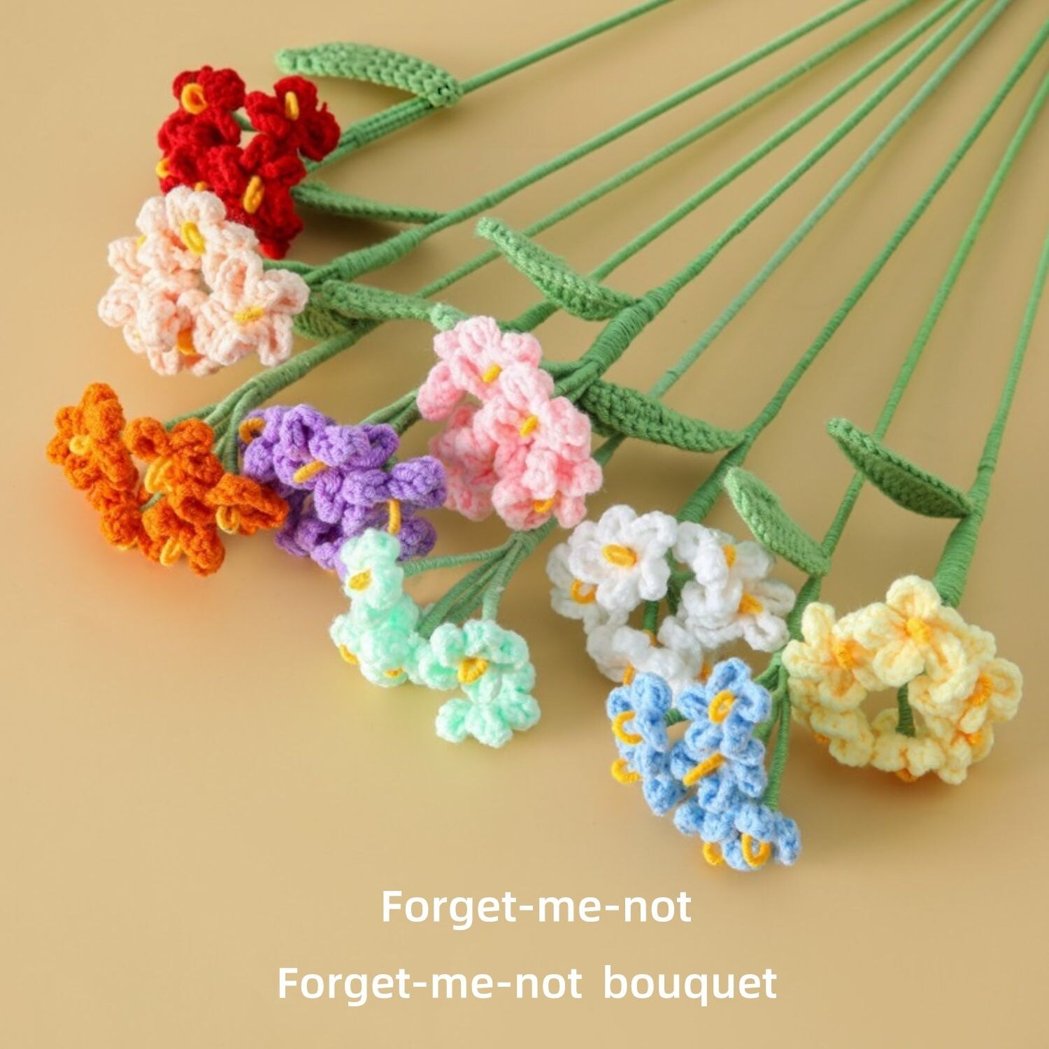 Handmade Crochet Forget-me-not Flower, Knitted Yarn Artificial Single Stem Forget-me-not, Forever Fa