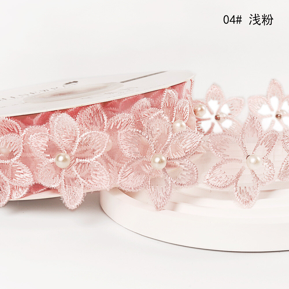 Pearl flower embroidered lace ribbon view 7