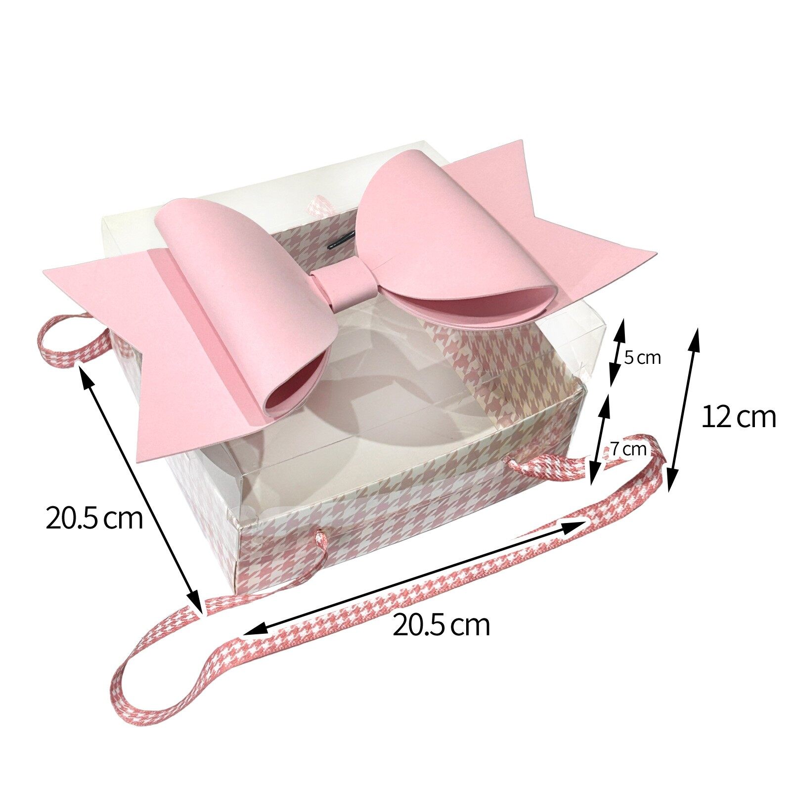 Transparent windowed bow gift box, square handcrafted gift box view 2