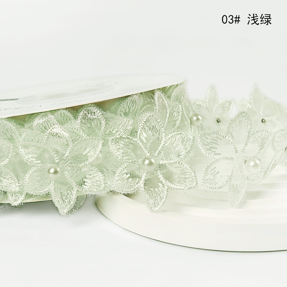 Pearl flower embroidered lace ribbon view 8