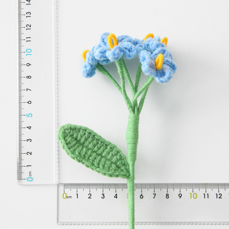 Handmade Crochet Forget-me-not Flower, Knitted Yarn Artificial Single Stem Forget-me-not, Forever Fa view 3