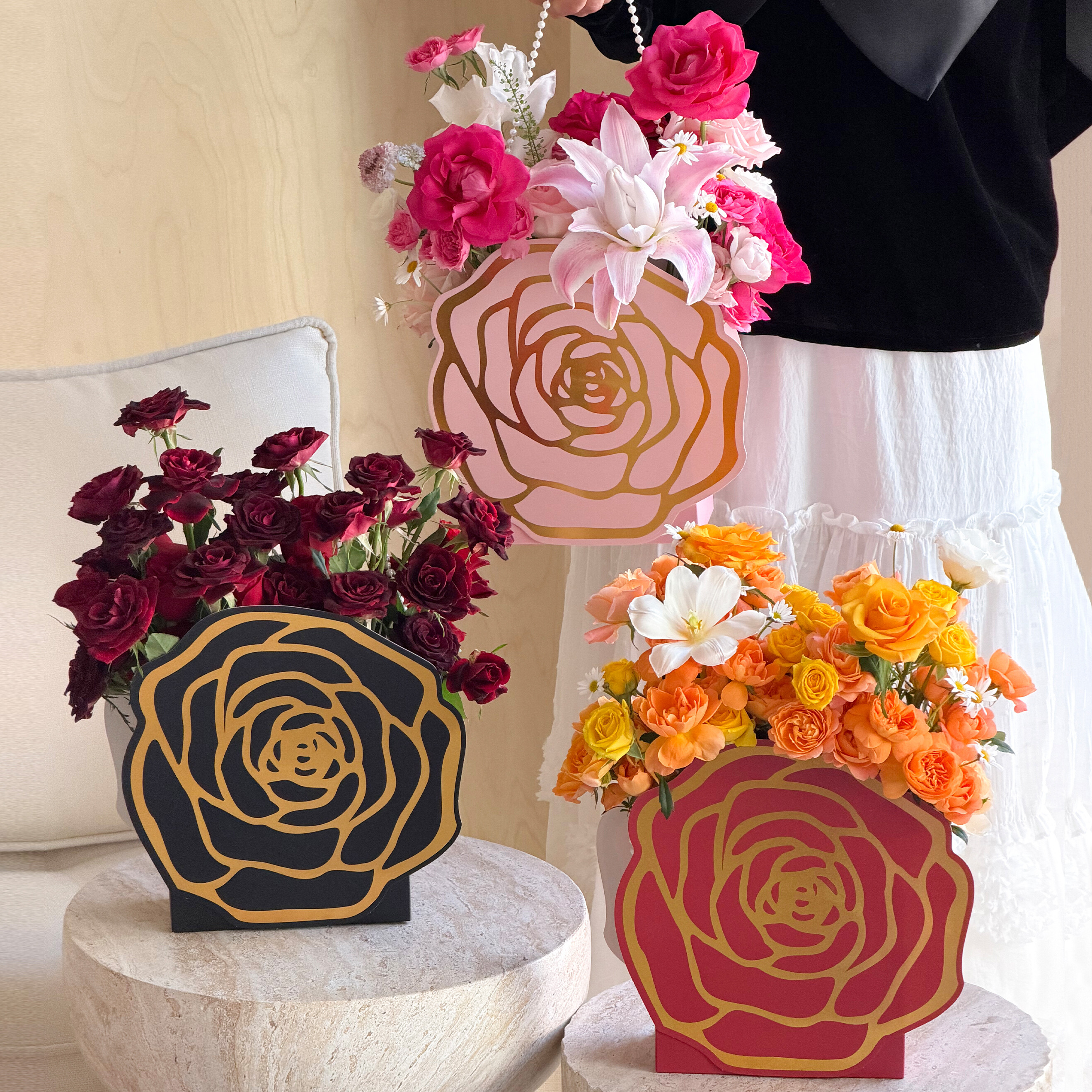 Camellia pearl chain flower basket