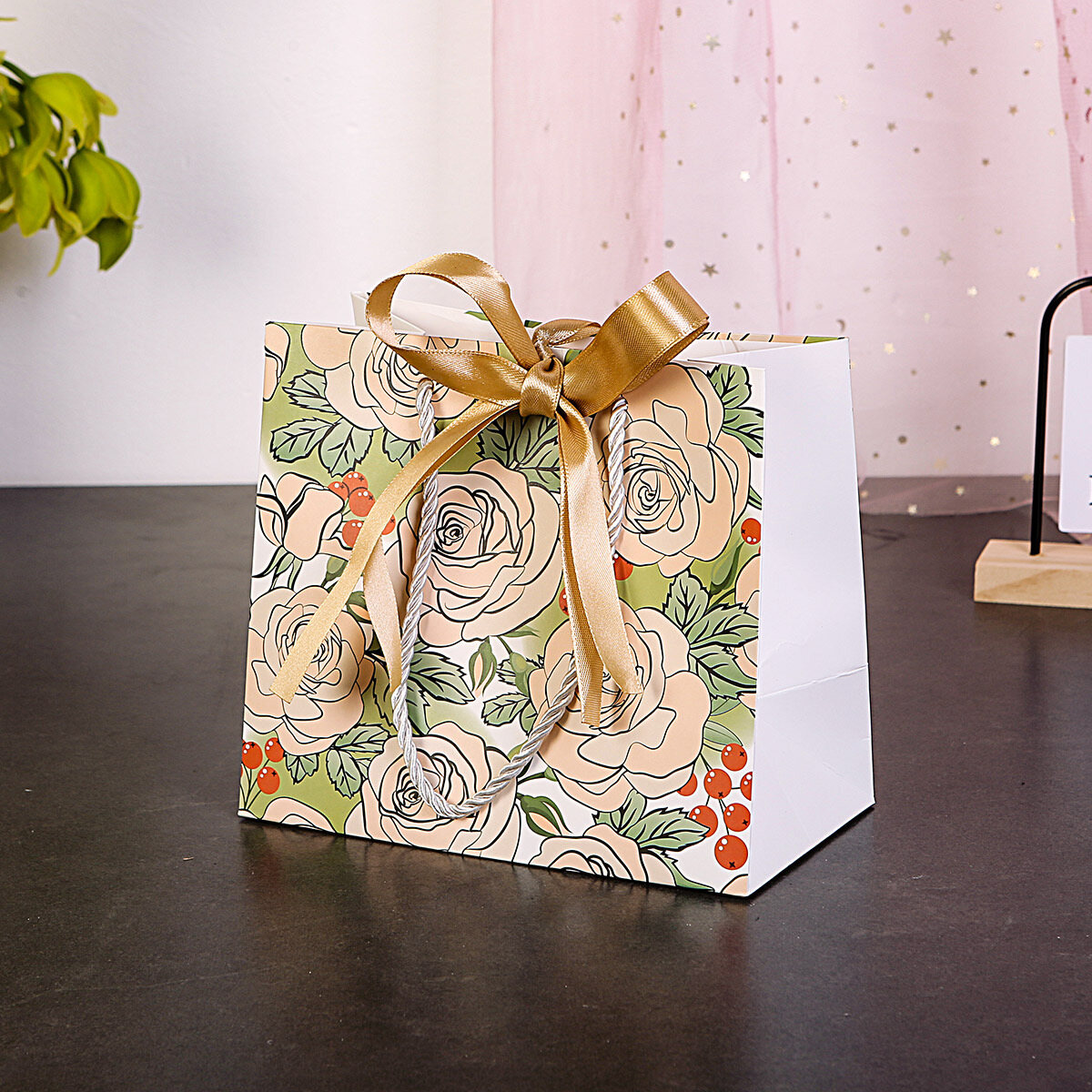 Handbag with Flowered Card and Intricate Design