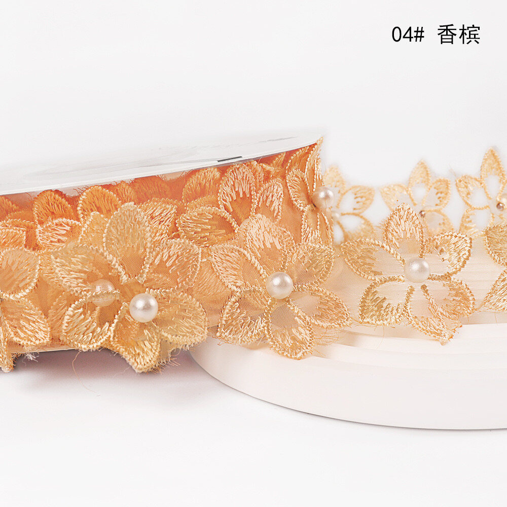 Pearl flower embroidered lace ribbon view 3