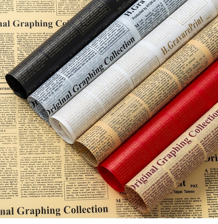 Retro newspaper pattern BOPP flower wrapping paper