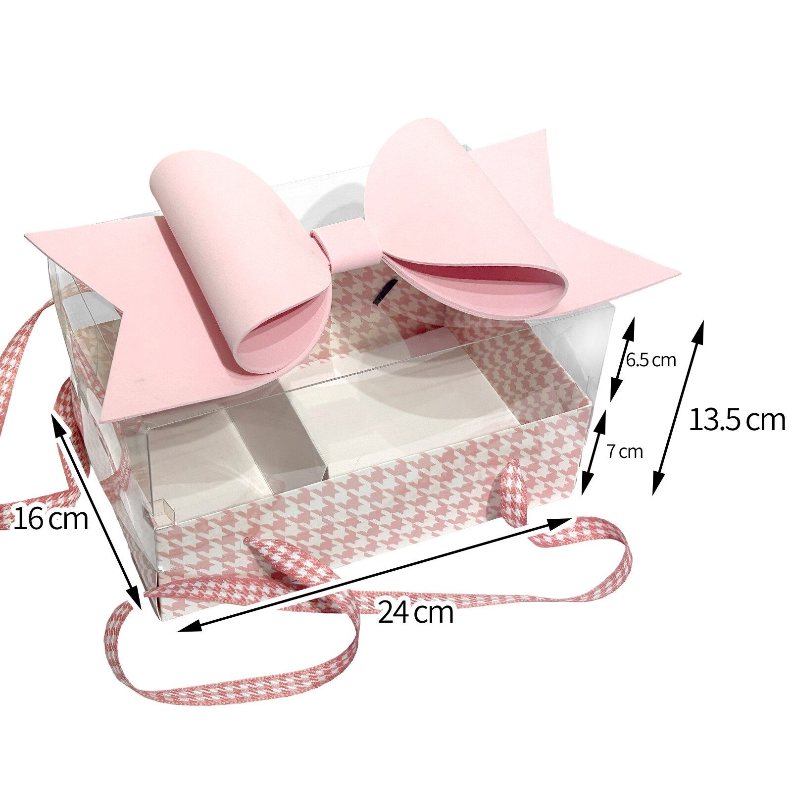 Transparent windowed bow gift box, square handcrafted gift box view 3