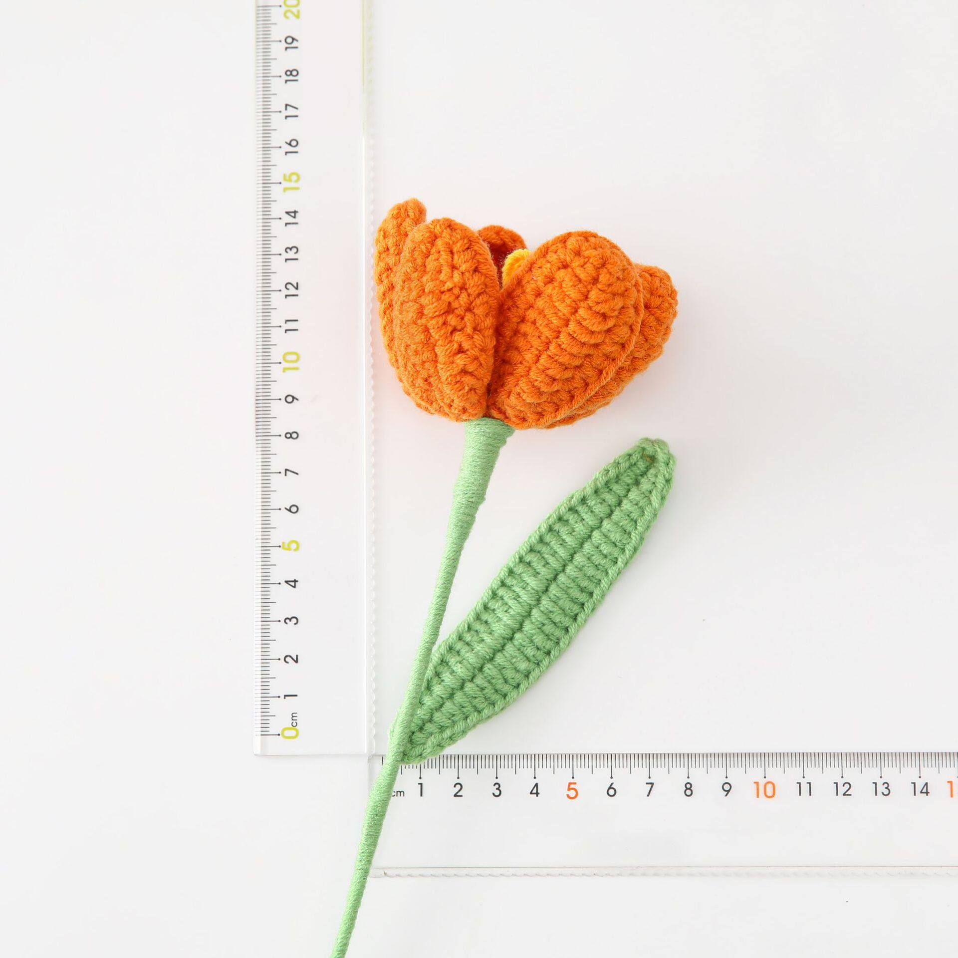 Handmade Crochet Tulip Flower Branch, Knitted Yarn Artificial Single Stem Tulip with Leaves, Forever view 3