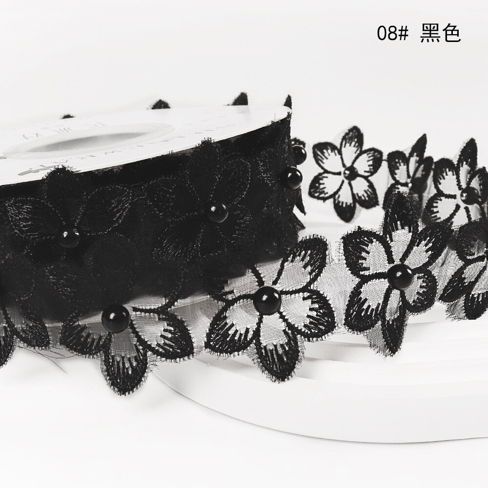 Pearl flower embroidered lace ribbon view 2