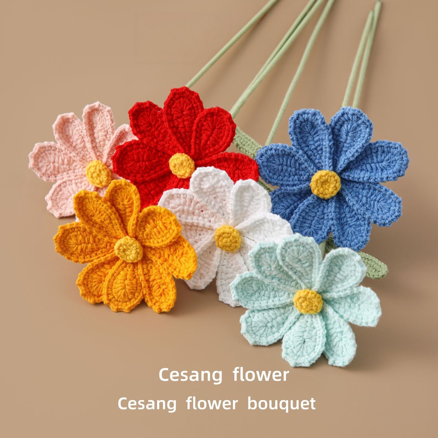 Crocheted Wool Gesang Flower Stem, Eternal Handmade Yarn Flower Ornament view 3