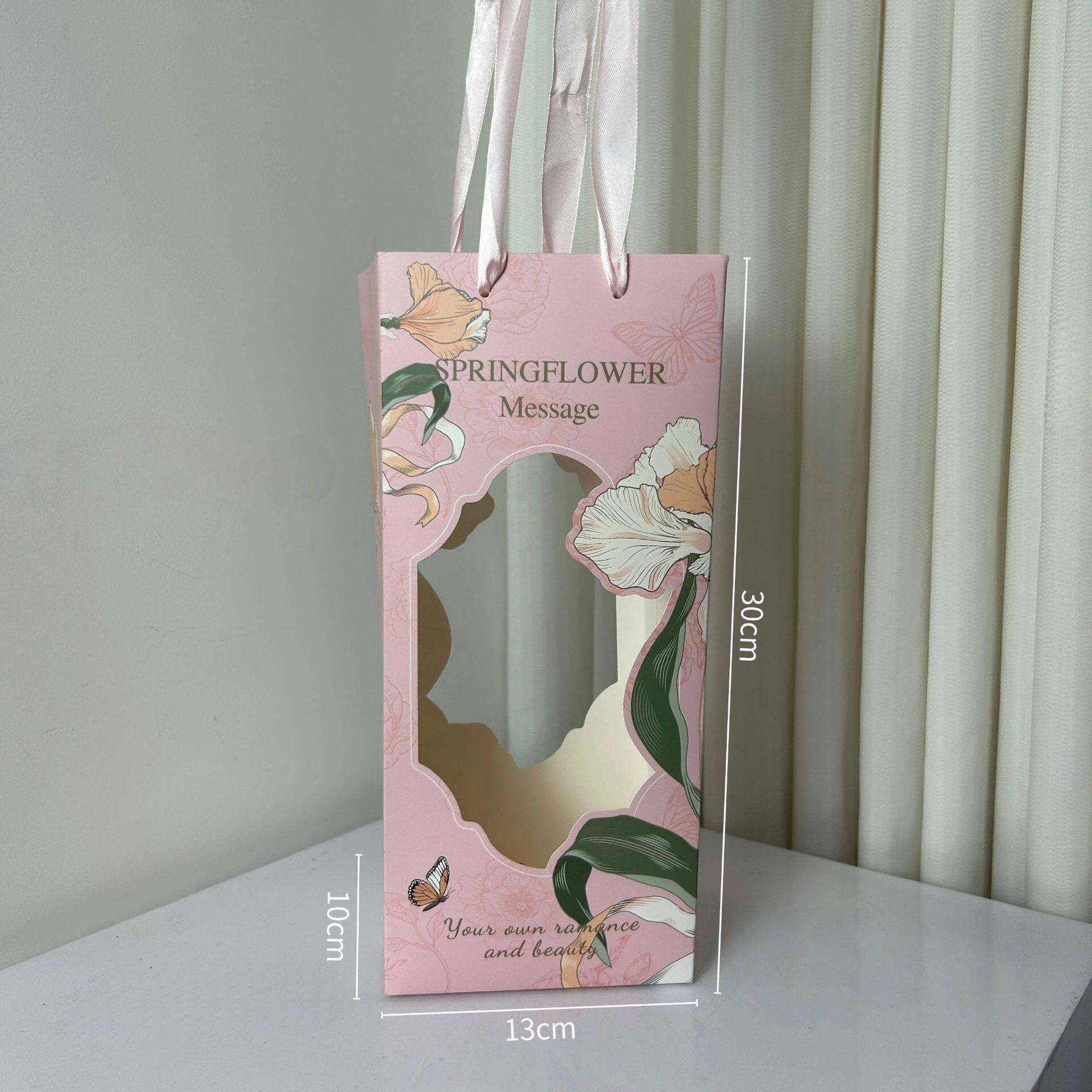 Window Floral Gift Tote Bag,Printed Handheld Flower view 2
