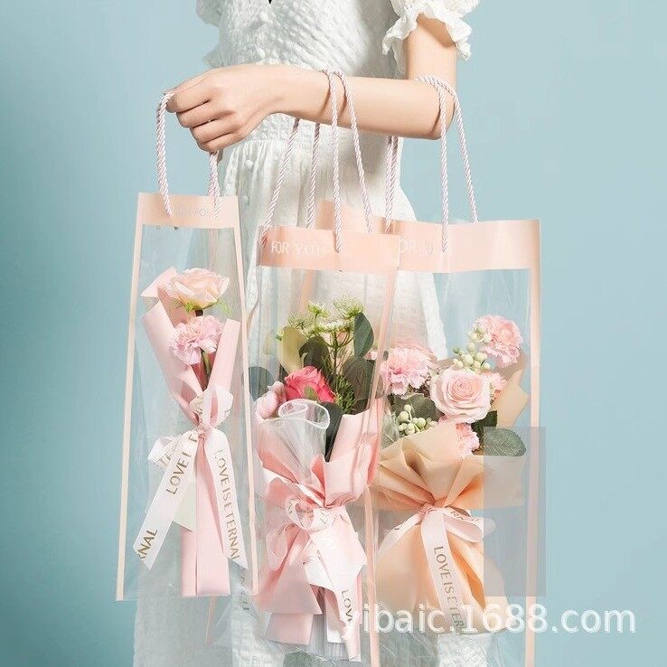 Self-strung transparent flower bouquet handbag