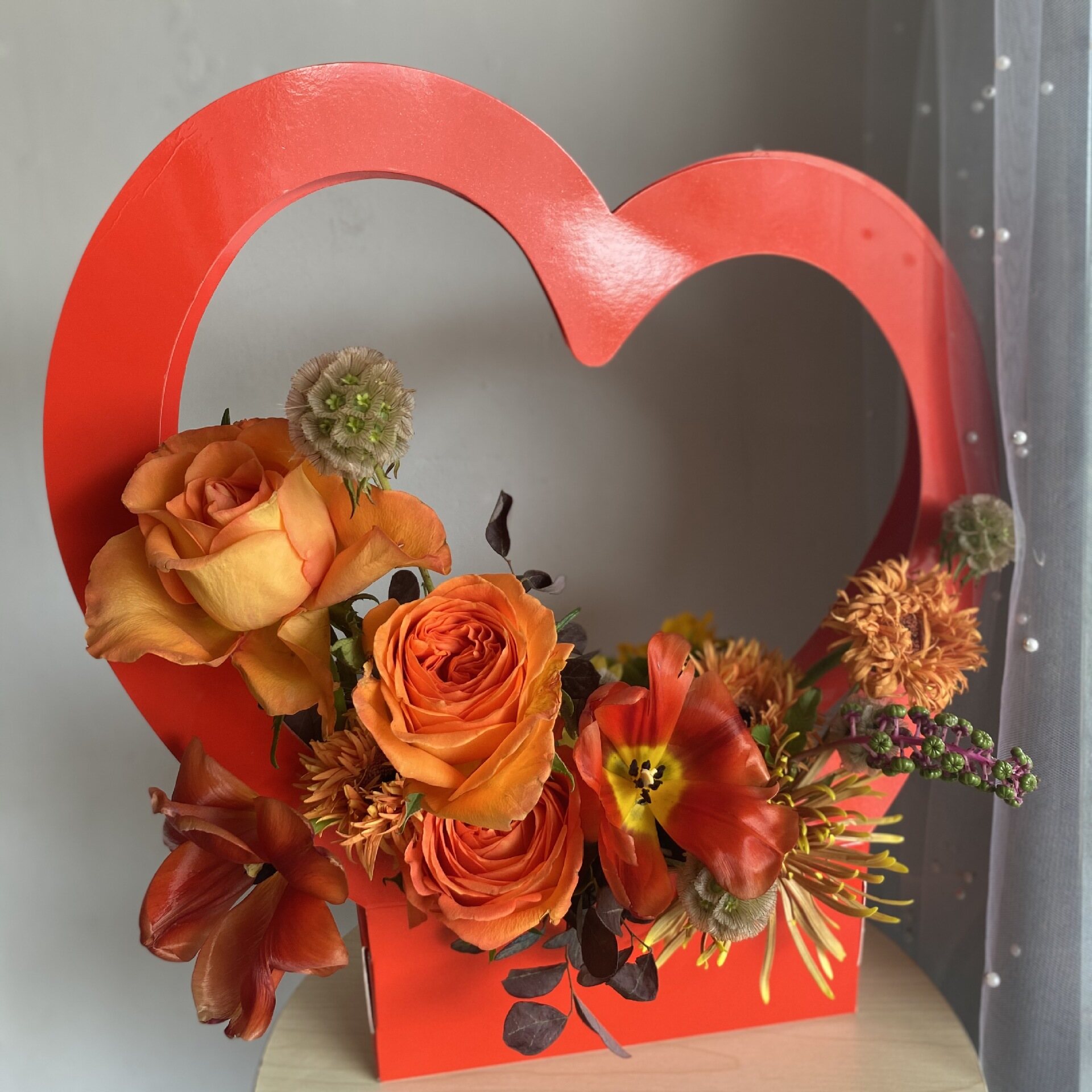 Love heart shape flower basket view 3