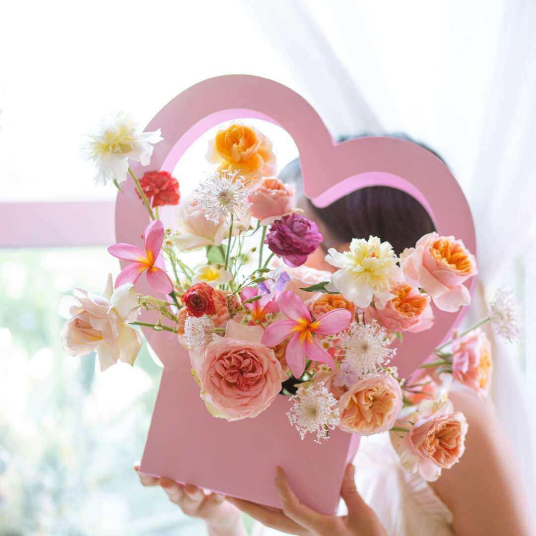 Love heart shape flower basket view 4