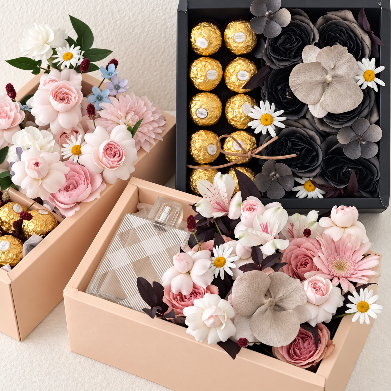 Elegant Floral Gift Box Artificial Flower Chocolate Perfume Set Birthday Wedding Gift for Women view 3