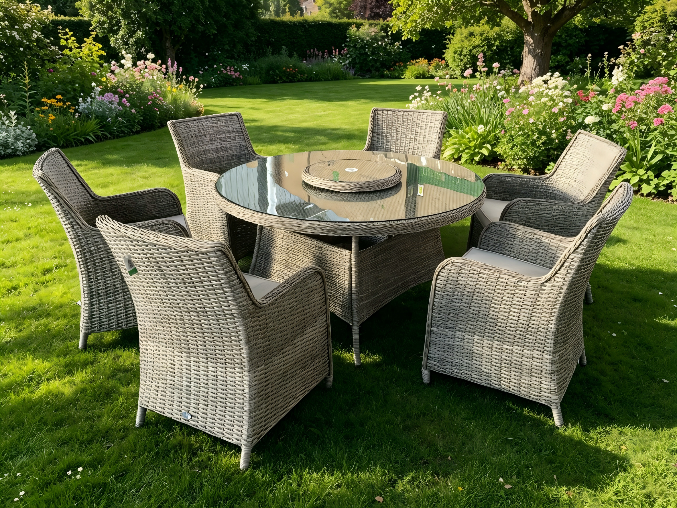 6 SEAT RND DINING SET WITH LAZY SUSAN