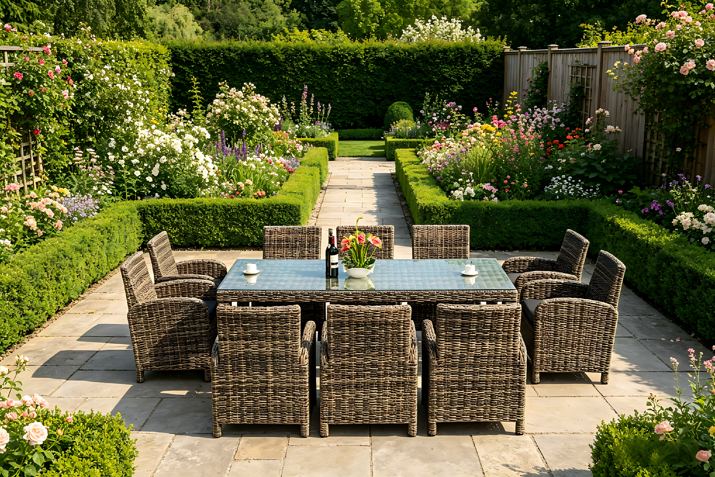 Half Round Weave 8 Seat Dining set