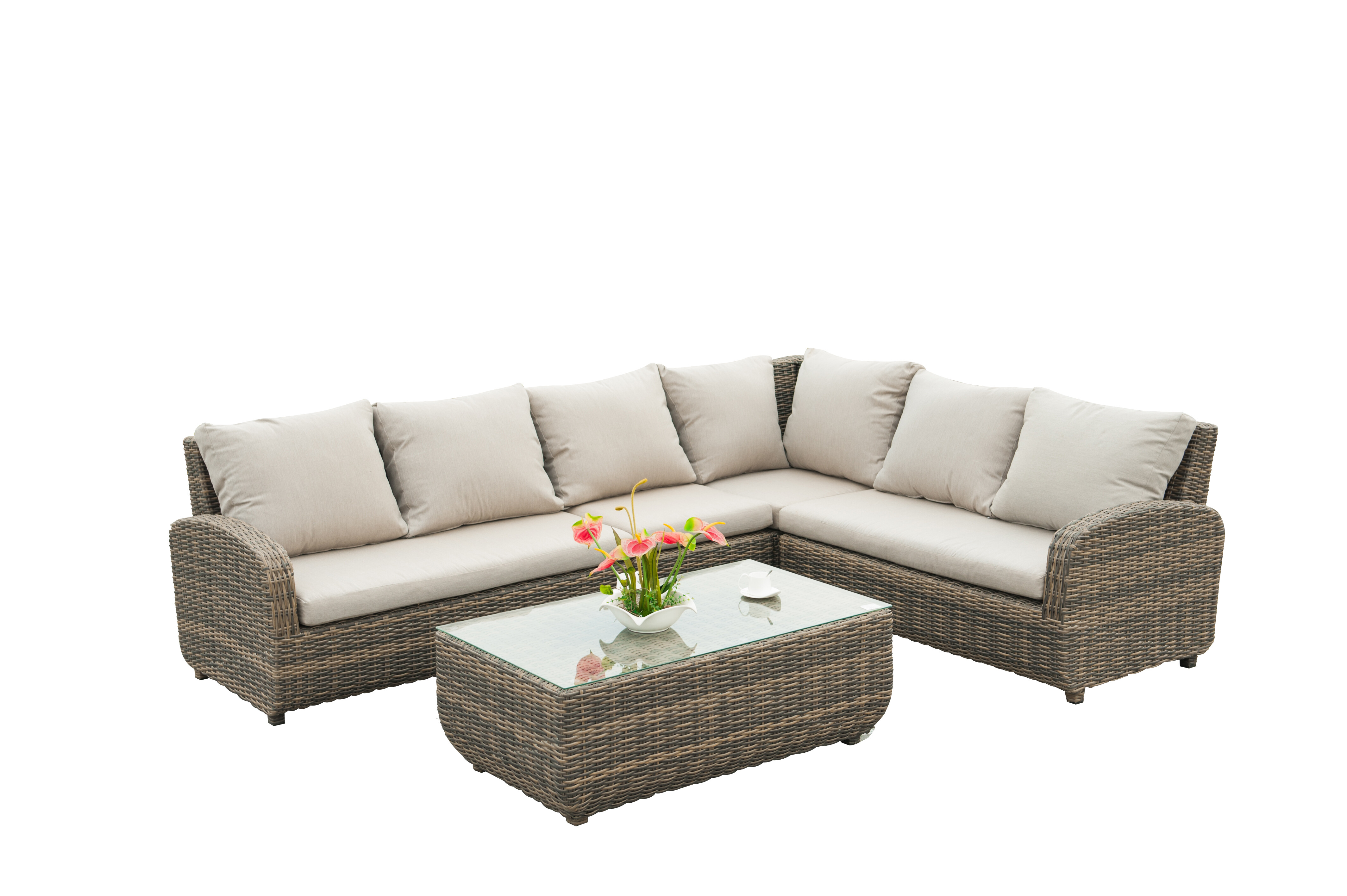 Half Round Weave 5pc Rattan Corner Sofa set view 2