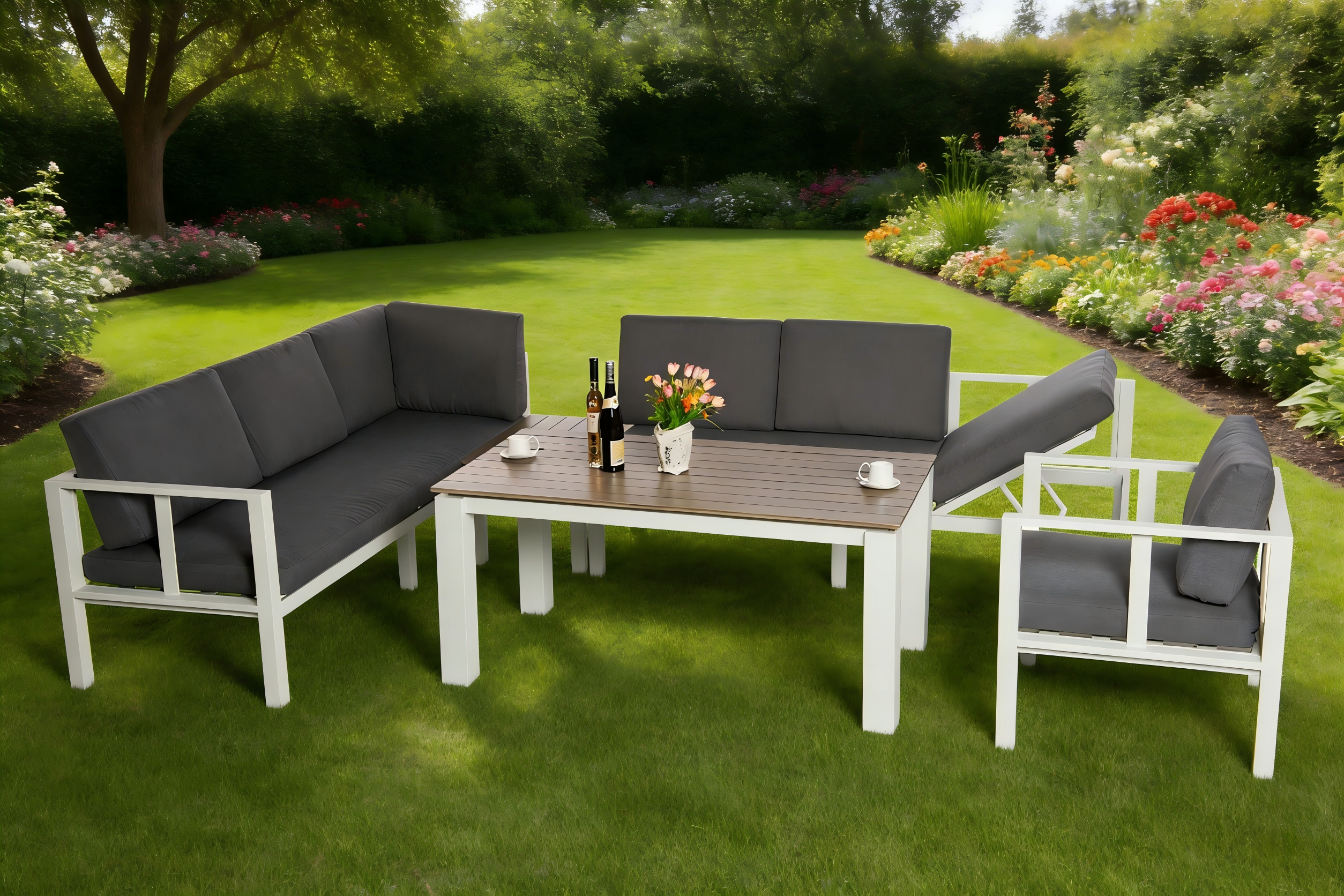 5pce Alu Sofa Dining Set with Adjustable Sofa
