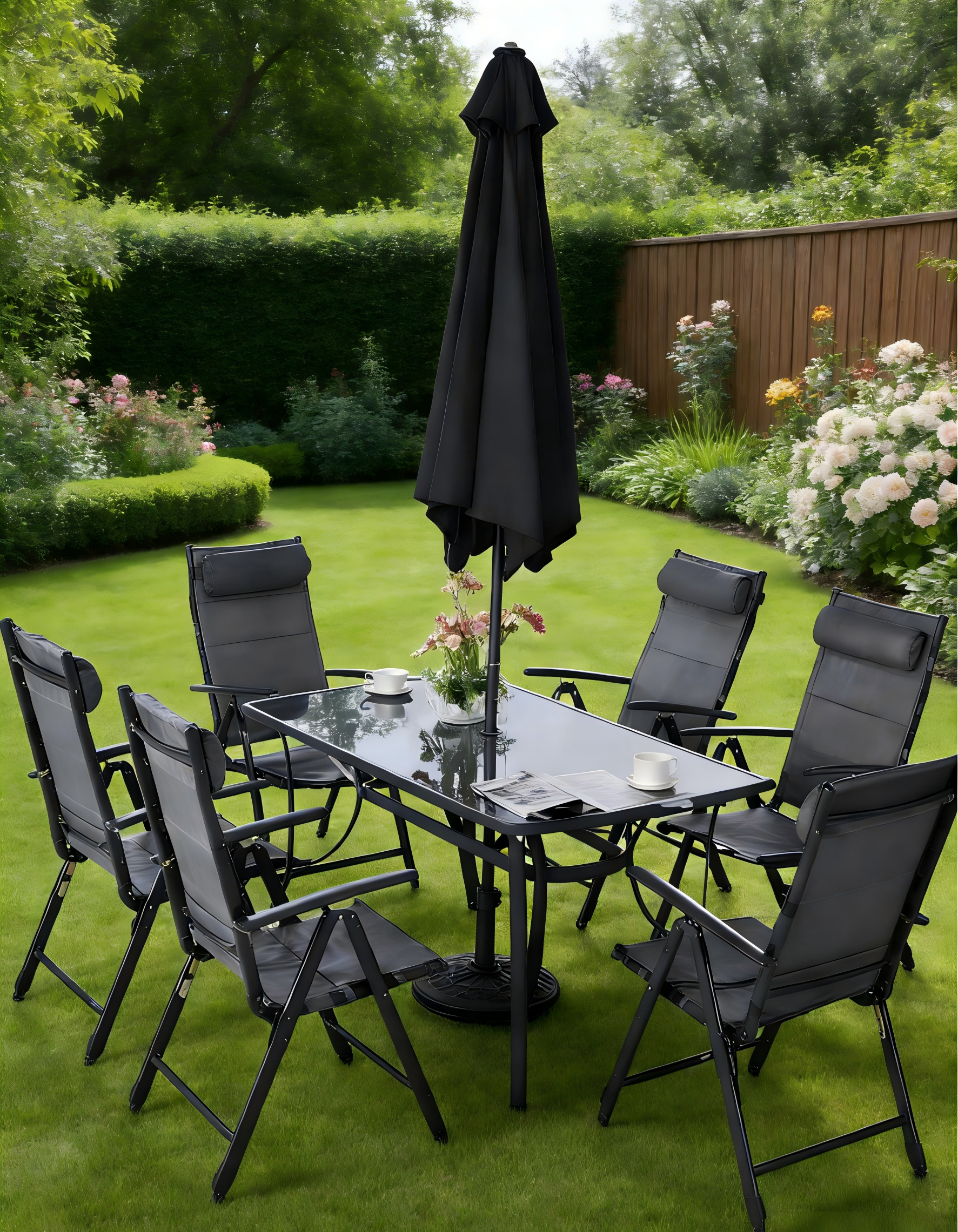 Alu 8pce 7-Position Rect Dining set
