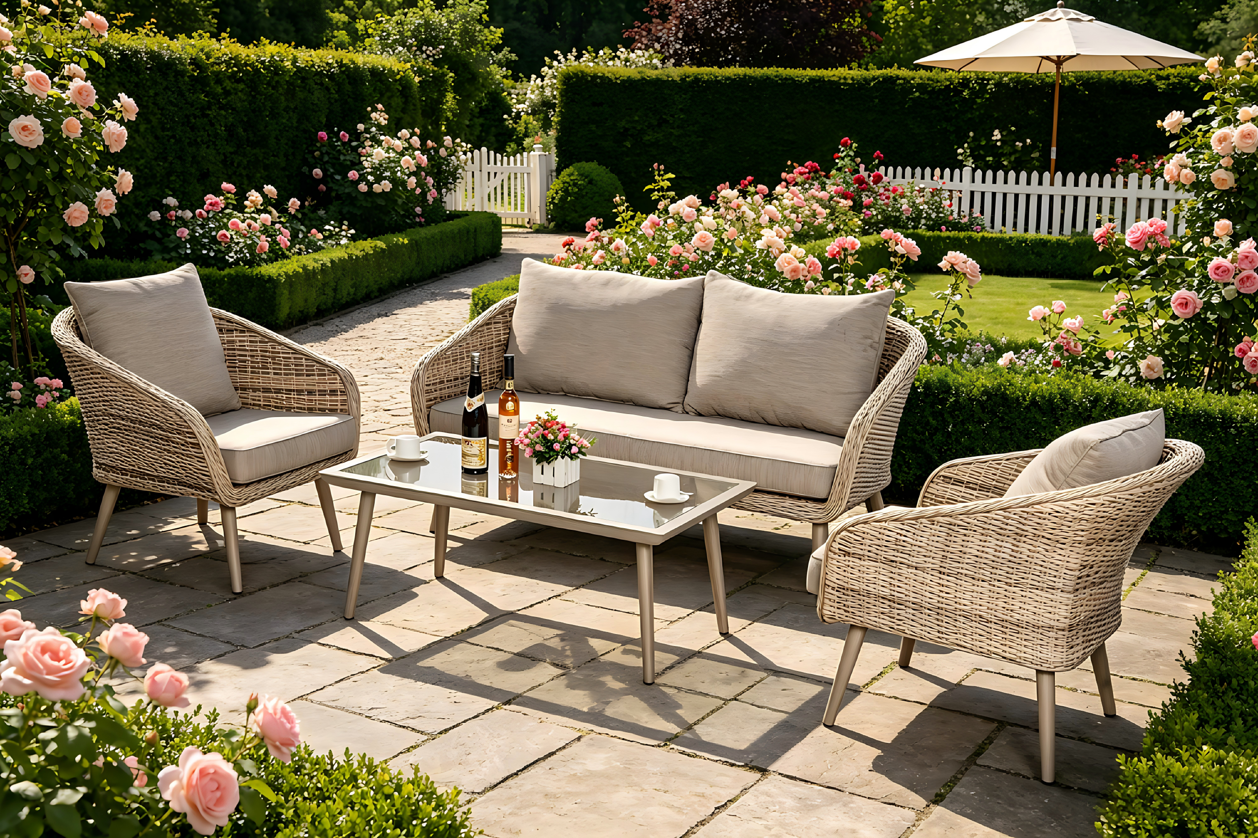 Half Round wicker 4pc Two Seat Sofa set