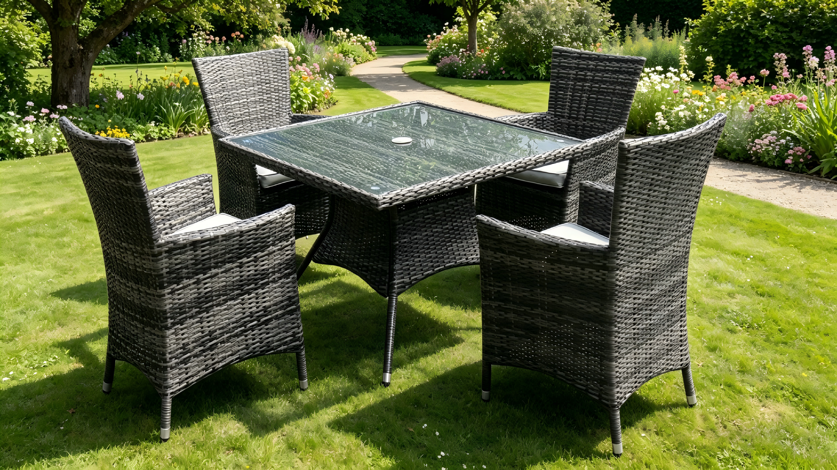Alu 4 Seat Rattan Square Dining set
