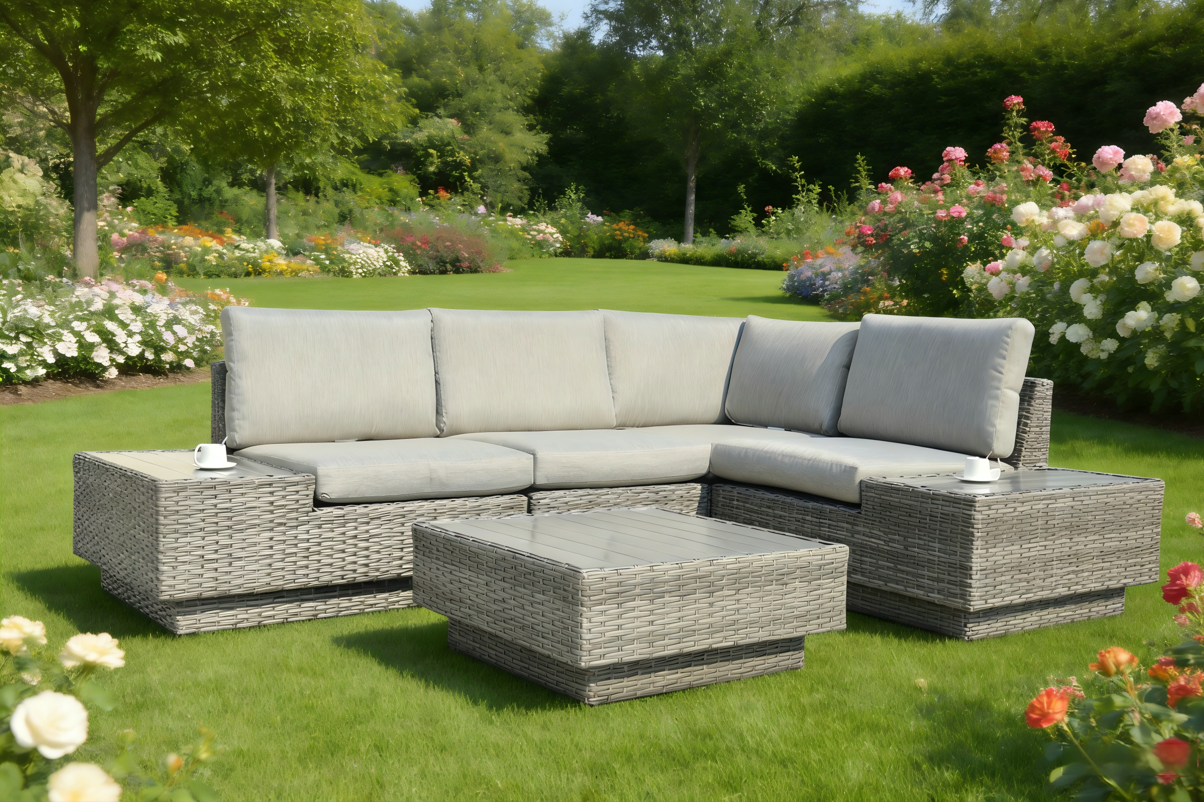 5 piece Polywood Rattan Corner Sofa Set