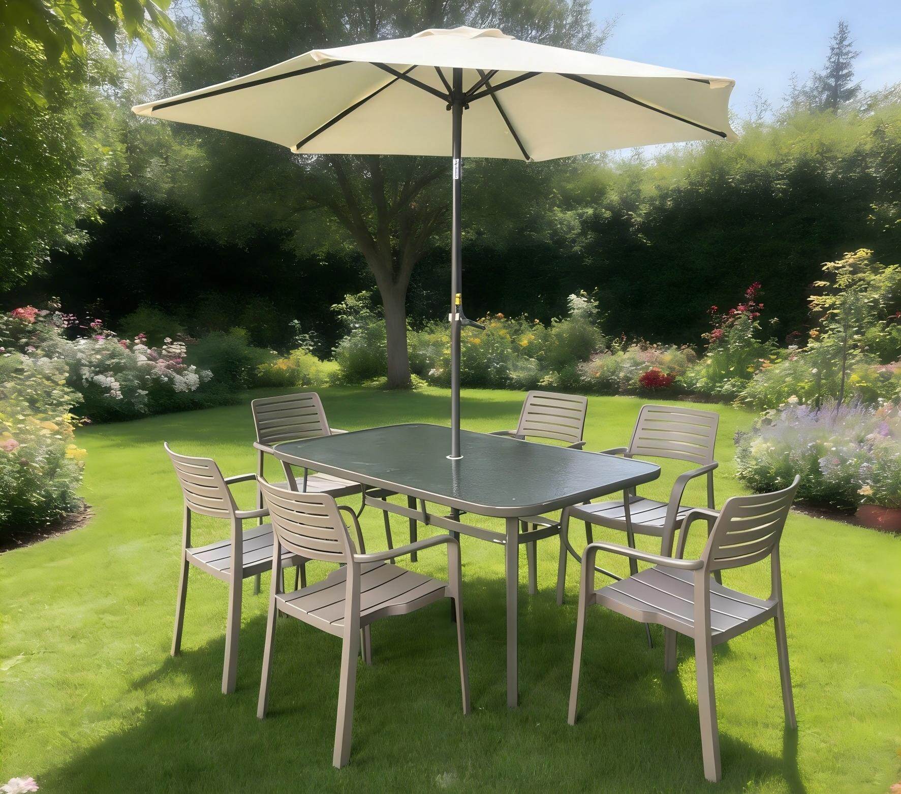 La Jolla 6 Seat Dining Set with Parasol