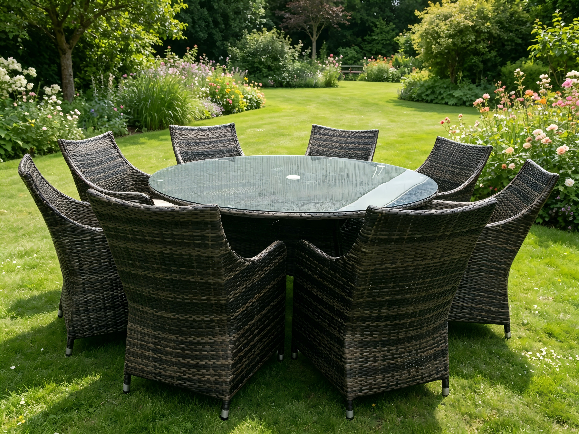 Alu 8 Seat Rattan Round Dining set