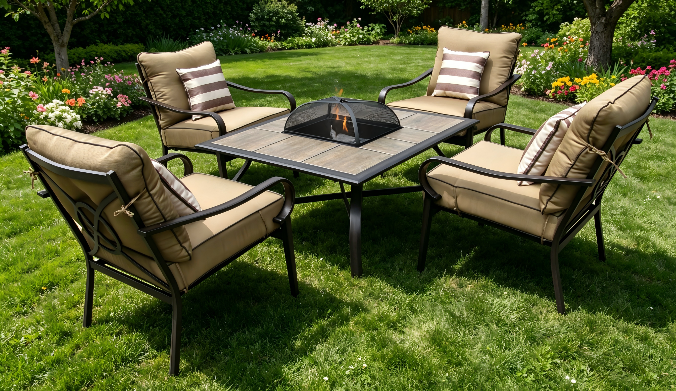 Belvedere 5pce Cushion Firepit Set