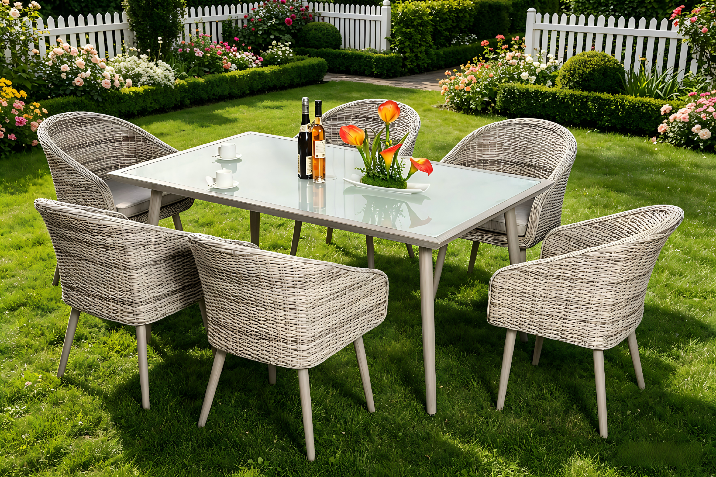 Half Round wicker 6 Seat Dining set