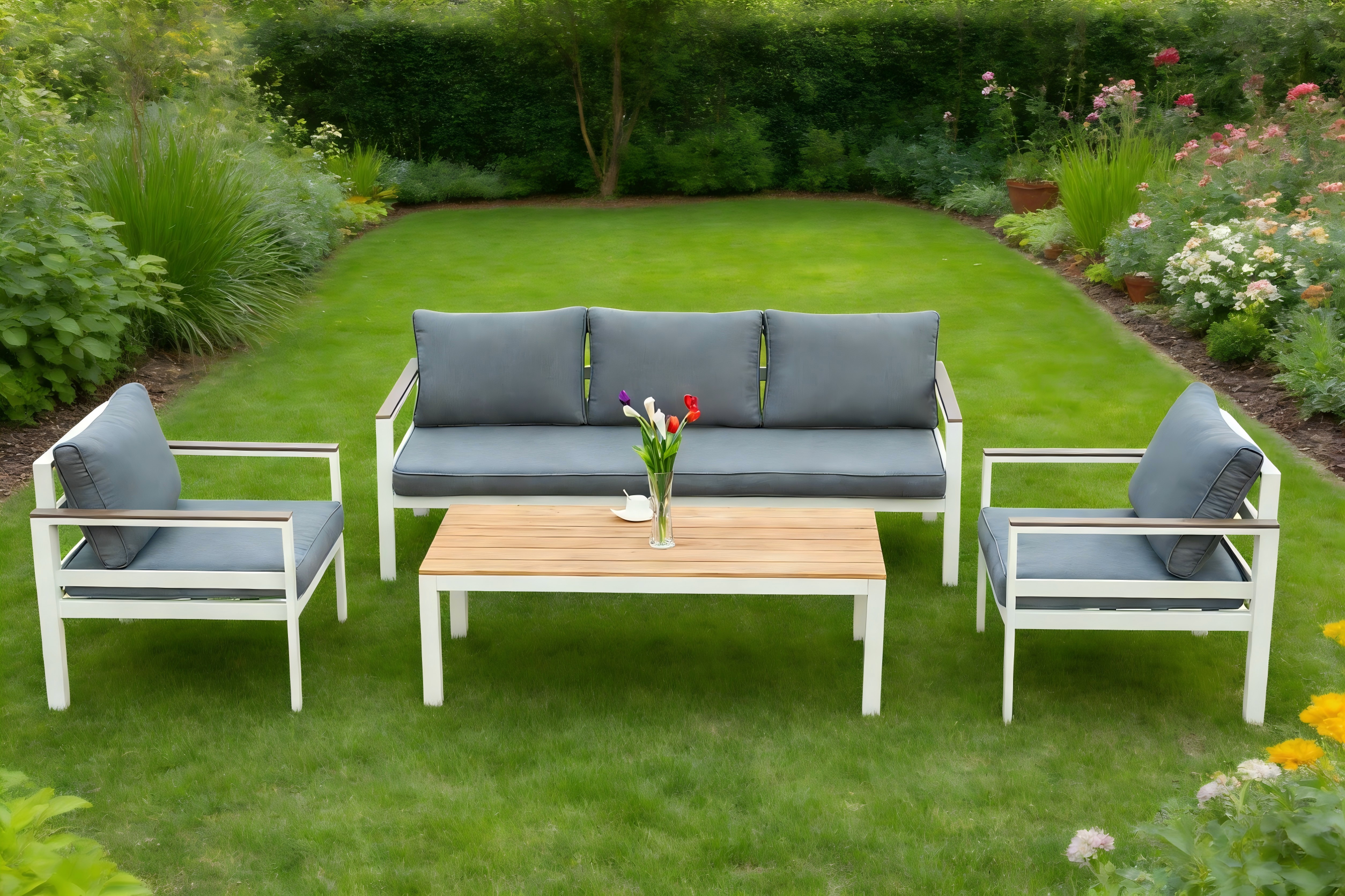 4pce Polywood Alu 3-Seat Sofa Set
