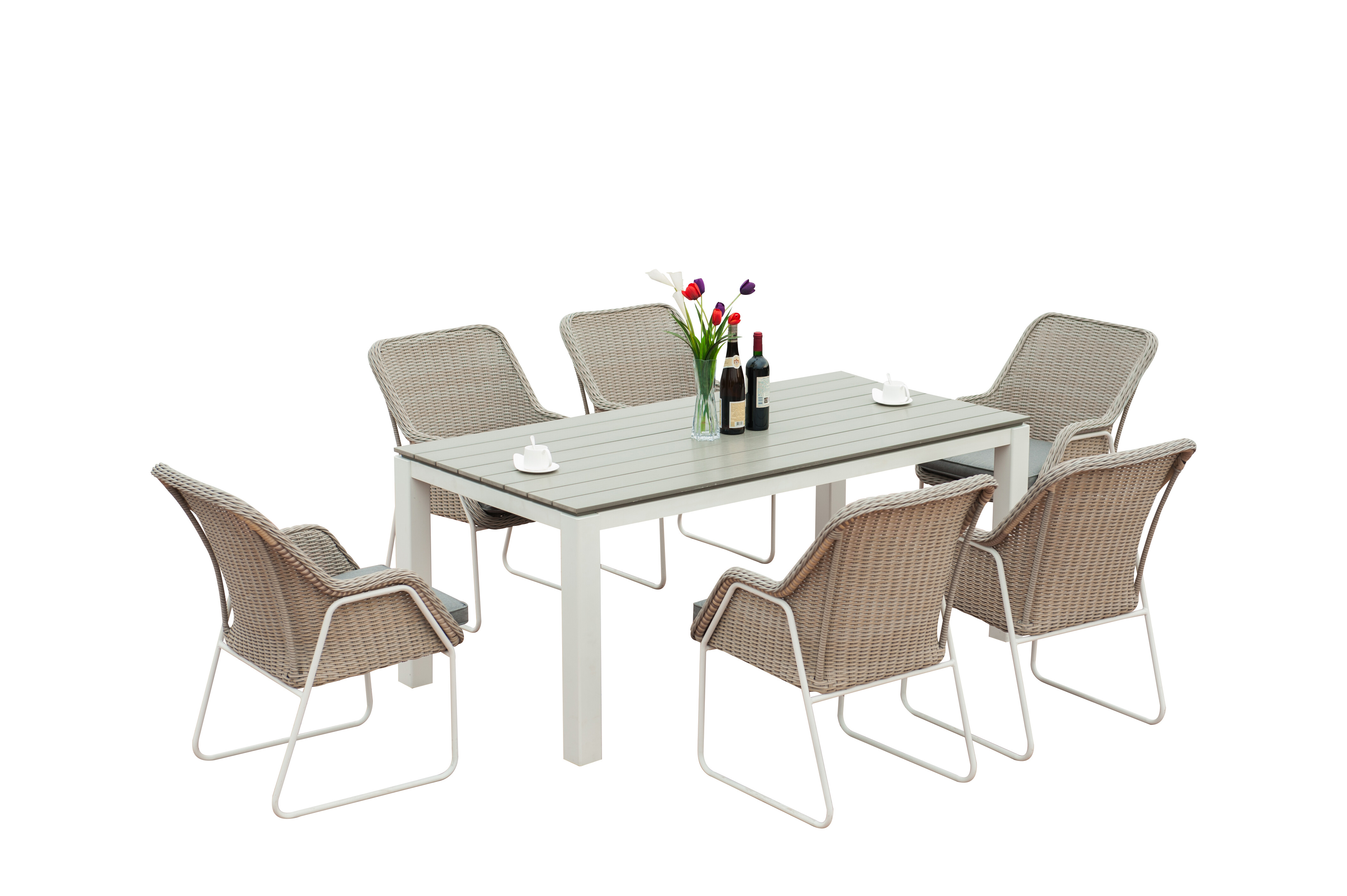 6 Seat Polywood Alu Rattan Dining Set view 2
